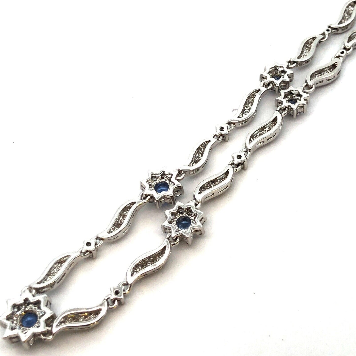 Blue and White Cubic Zirconia 925 Sterling Silver Flower Stations Necklace