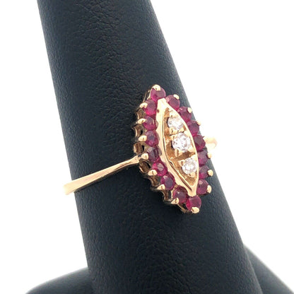 14K Yellow Gold Designer Ruby Diamond Accented July Anniversary Cocktail Ring
