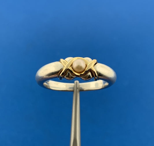 Designer THL 925 Sterling Silver Pearl Brushed Finish Two Tone Band Ring