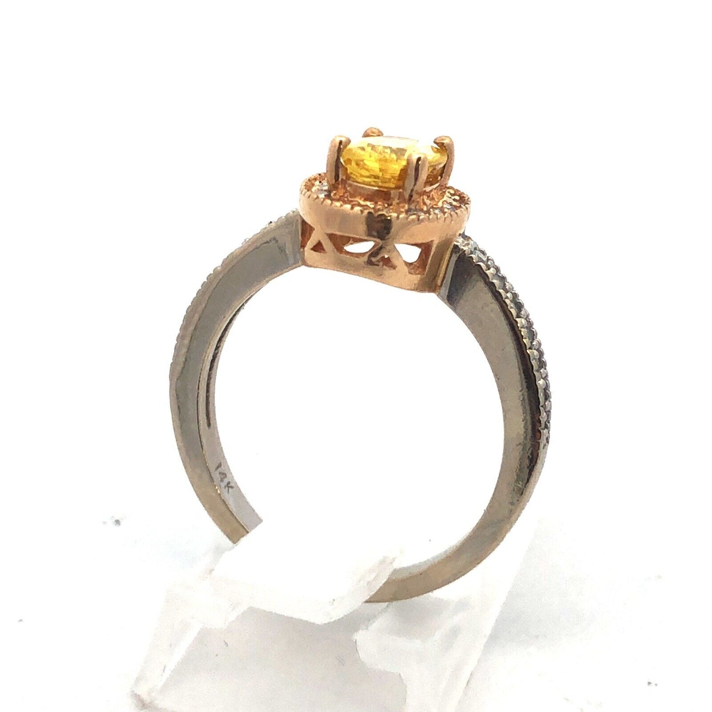 Designer 14K Yellow and White Gold Oval Citrine Diamond Halo Cocktail Ring