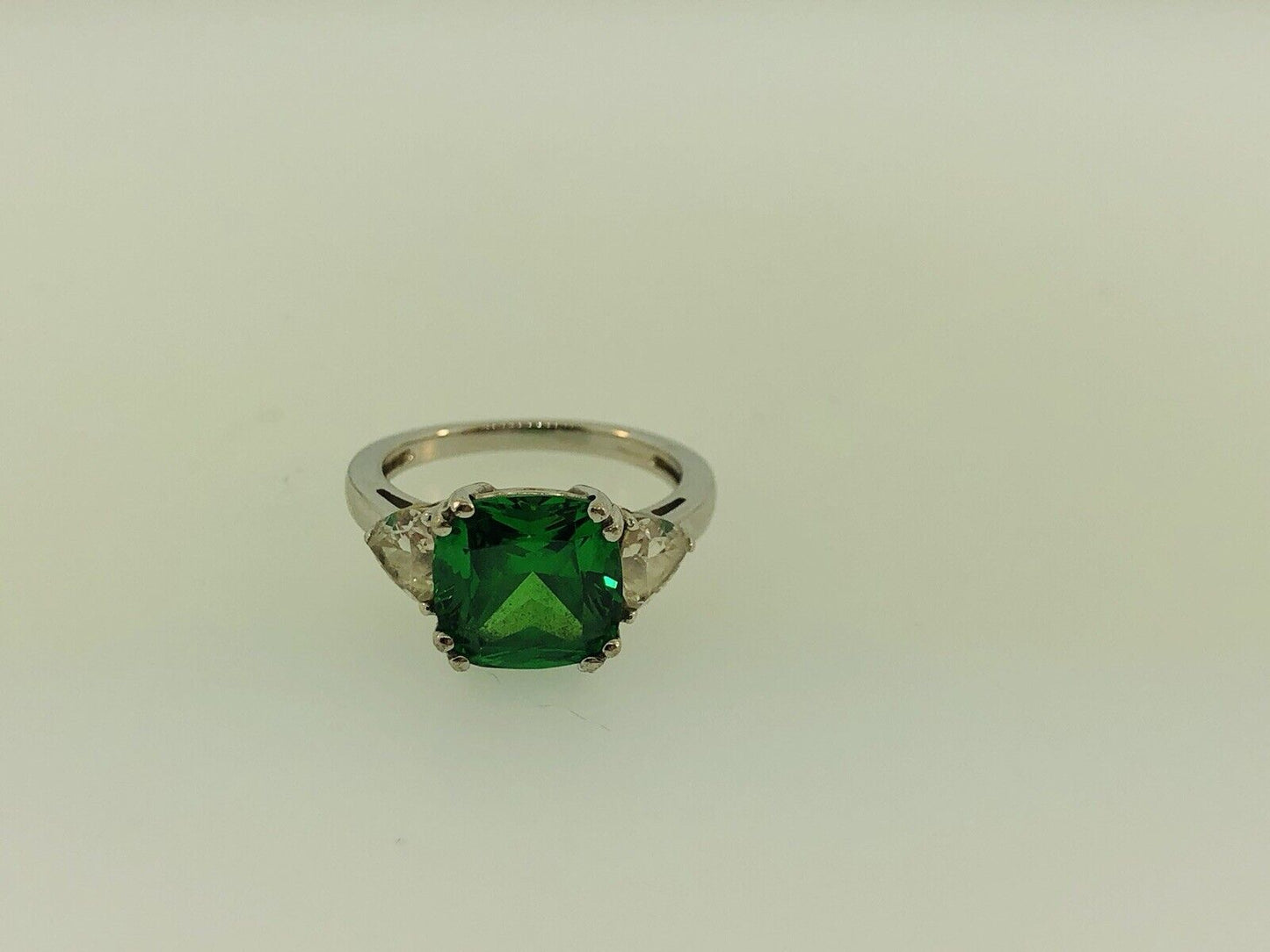 Stunning Designer Sterling Silver Green White Cubic Zirconia CZ Cocktail Ring
