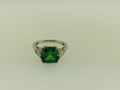 Stunning Designer Sterling Silver Green White Cubic Zirconia CZ Cocktail Ring
