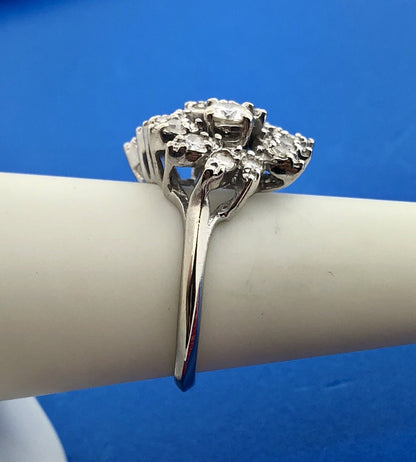 Art Deco 14K White Gold Diamond Free Form Heart Cluster Engagement Cocktail Ring
