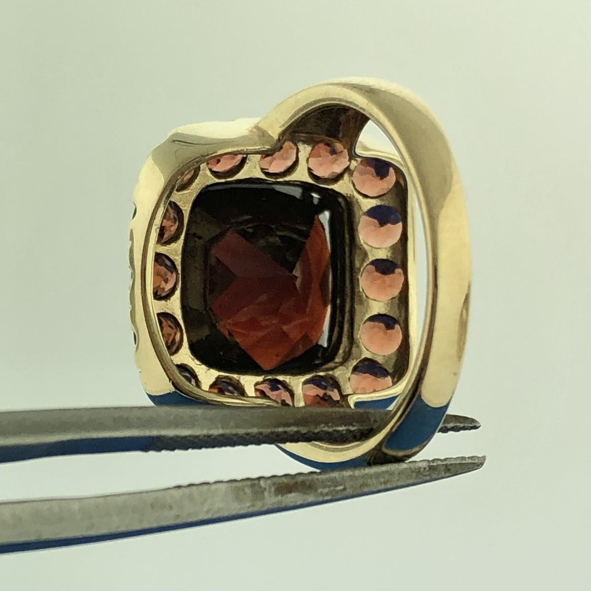 Designer 14K Yellow Gold Cushion Garnet Solitaire Halo January Anniversary Ring