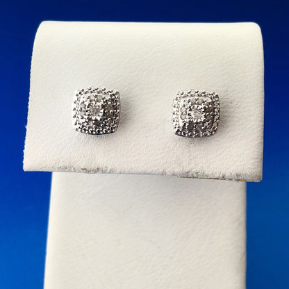Estate 925 Sterling Silver Diamond Cluster Tiered Square Stud Earrings