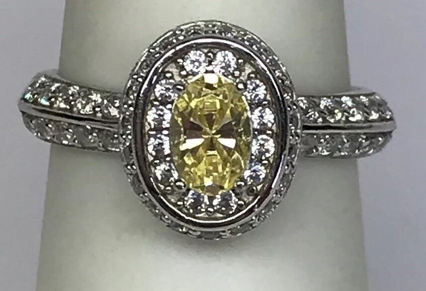 Sterling Silver Yellow White Cubic Zirconia Engagement Bridal Ring S179