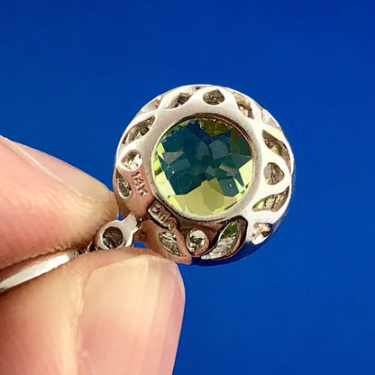 14k White Gold Peridot Pendant Diamond Halo Accents August Anniversary Pendant