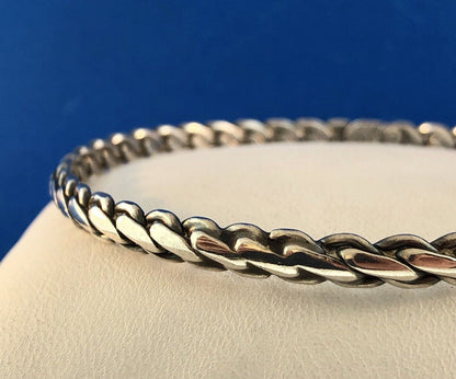 Vintage Mexico Taxco Sterling Silver 925 Ribbed Wave Lock Bangle Bracelet