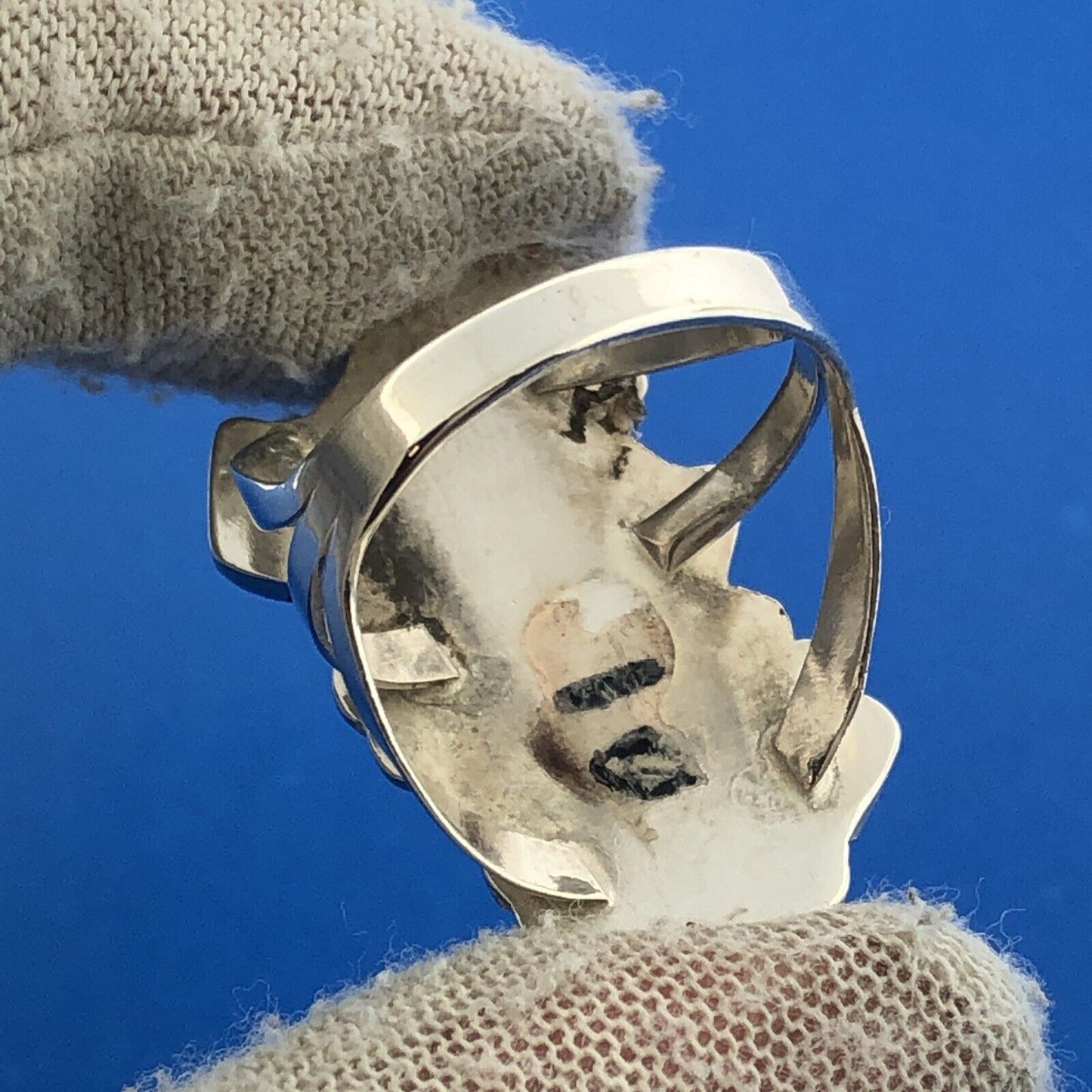 Vintage Native American Unsigned Sterling Silver Multi Stone Inlay Kachina Ring