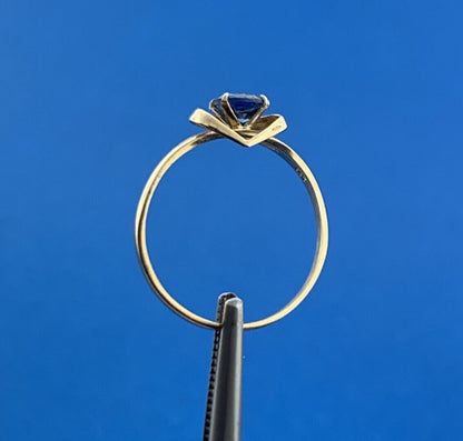 14K Yellow Gold Blue Sapphire Cubic Zirconia CZ Promise Sweetheart Ring