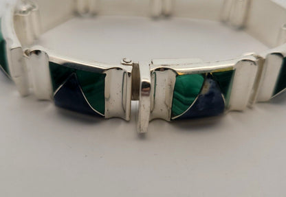 Oscar Figueroa Escorcia Taxco Silver 950 Lapis Malachite Panel Bracelet