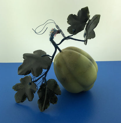 Mid Century Hand Carved Jade Gourd Mirliton Pear Fruit With Leaves
