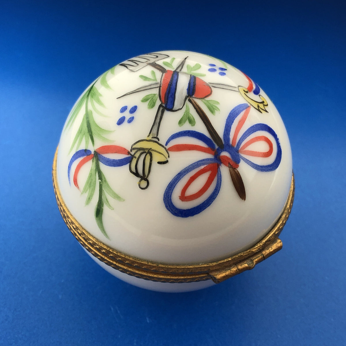 Vintage Limoges Hand Painted Porcelain Floral Round Paris Hinged Trinket Box