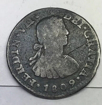 1809 Mexico Silver 1/2 Real Mexico City Ferdinand VII Pirate Treasure Coin