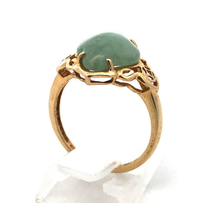 Vintage Designer 14K Yellow Gold Jade Cabochon Statement Cocktail Ring
