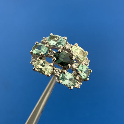 Joe Esposito ESPO Sterling Silver 925 Green Amethyst Quartz CZ Cluster Ring