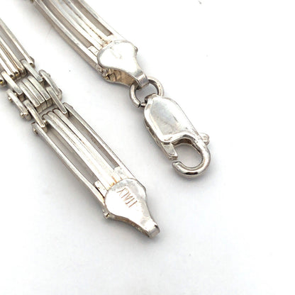 925 Sterling Silver Estate Italy Texture Panel Layering Chain Bracelet