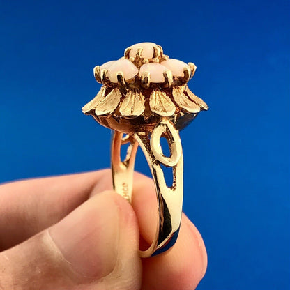 Vintage ESEMCO 14K Yellow Gold Opal Floral Cluster October Anniversary Ring