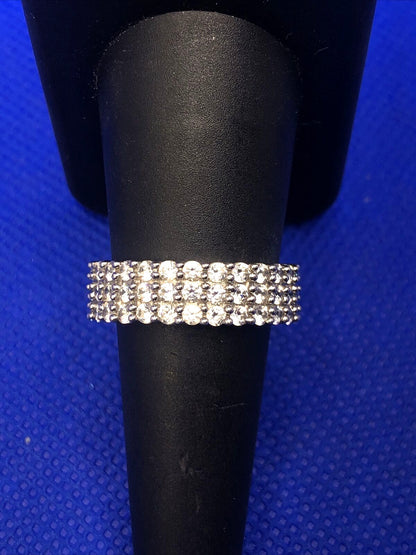 MEDA 925 Sterling Silver Cubic Zirconia Eternity Wedding Anniversary Band Ring