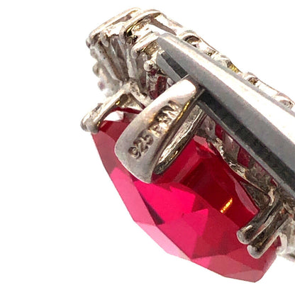 Designer Sterling Silver Cushion Ruby Diamond Accented Heart Statement Pendant