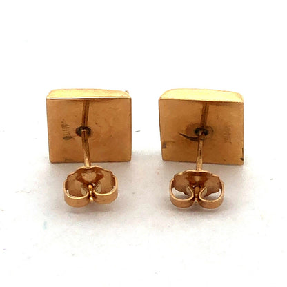 Designer JW 14K Yellow Gold Diamond Square Retro Modernist Stud Earrings