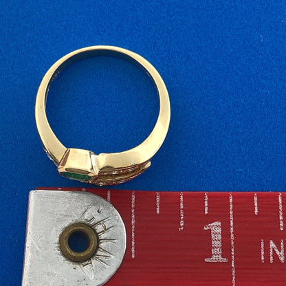 Modernist Free Form 18K Yellow Gold Emerald Diamond May Anniversary Ring