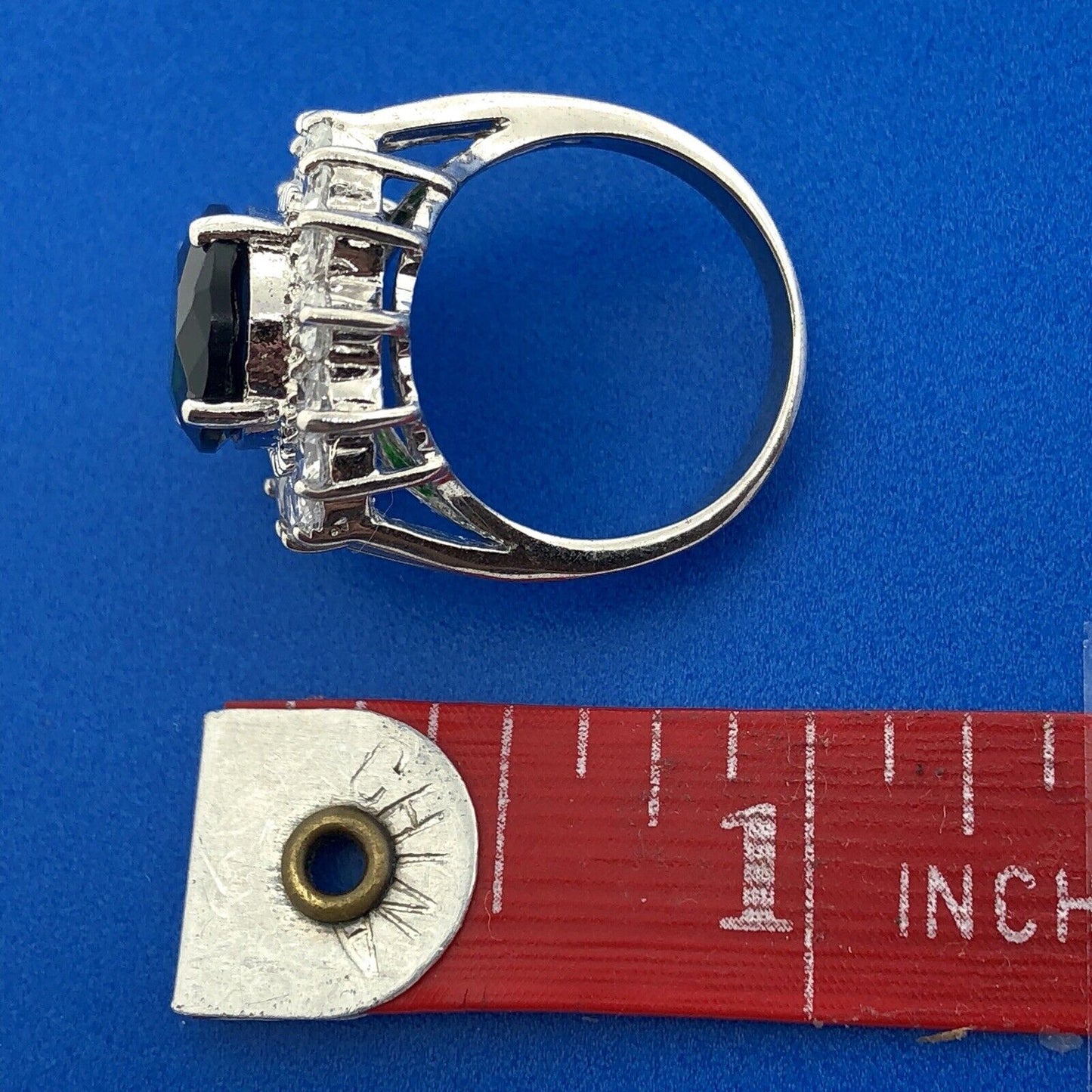 Retro Sterling Silver 925 Green White CZ Statement Fashion Cocktail Ring