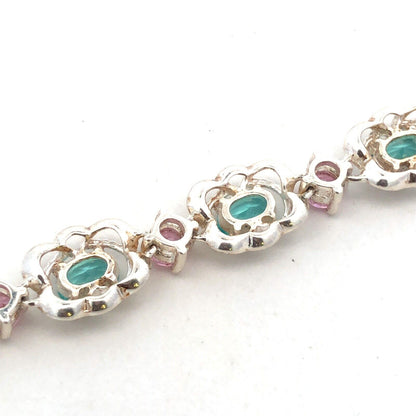 Designer HAN 925 Sterling Silver Oval Blue CZ Round Pink CZ Tennis Bracelet