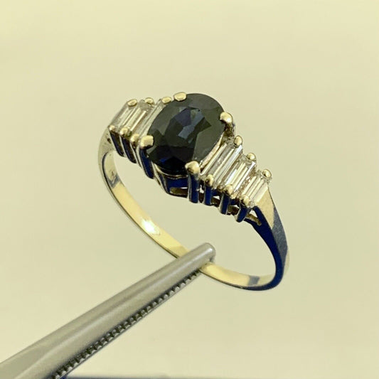 Designer 14K Yellow Gold Oval Sapphire Diamond Accent Anniversary Ring