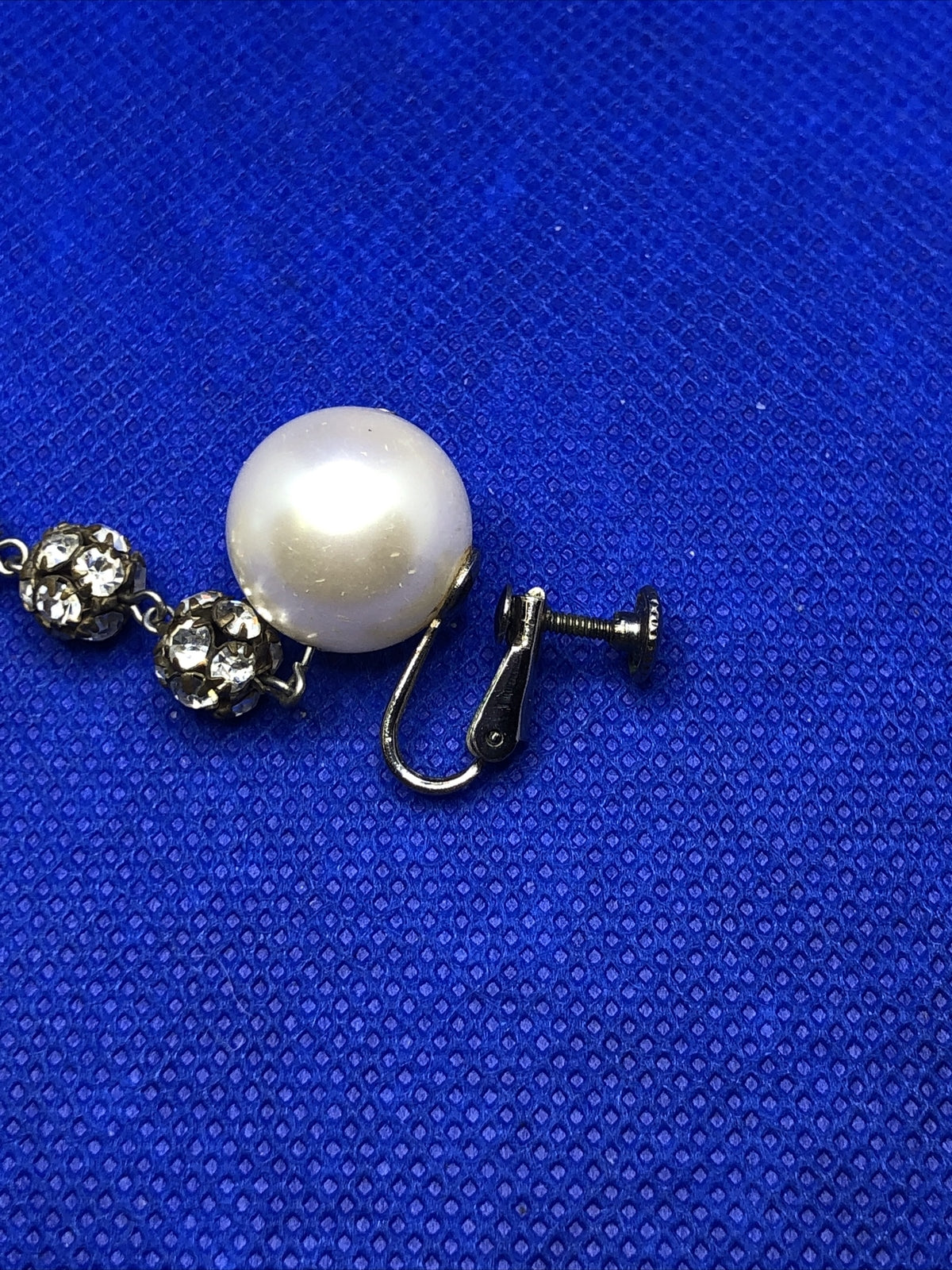 Vintage Richelieu Silver Tone Faux Pearl Rhinestone Statement Dangle Earrings