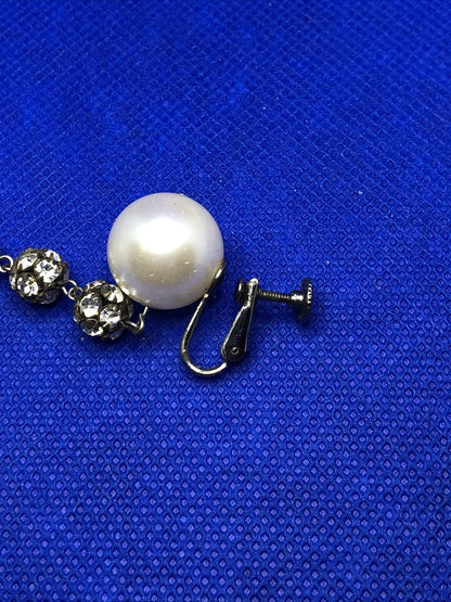 Vintage Richelieu Silver Tone Faux Pearl Rhinestone Statement Dangle Earrings