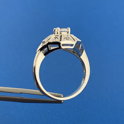 Designer Art Deco Style Sterling Silver Cubic Zirconia Statement Cocktail Ring