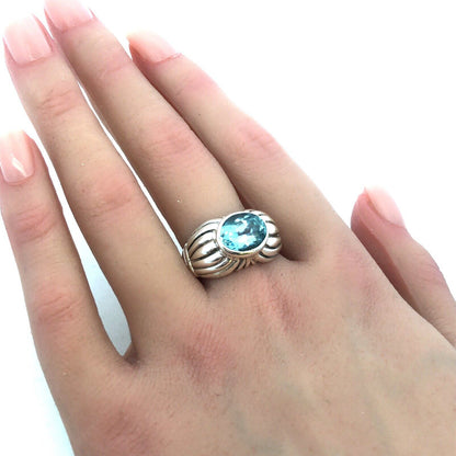 Designer Espo/Sig 925 Sterling Silver Oval Blue Topaz Chunky Textured Ring