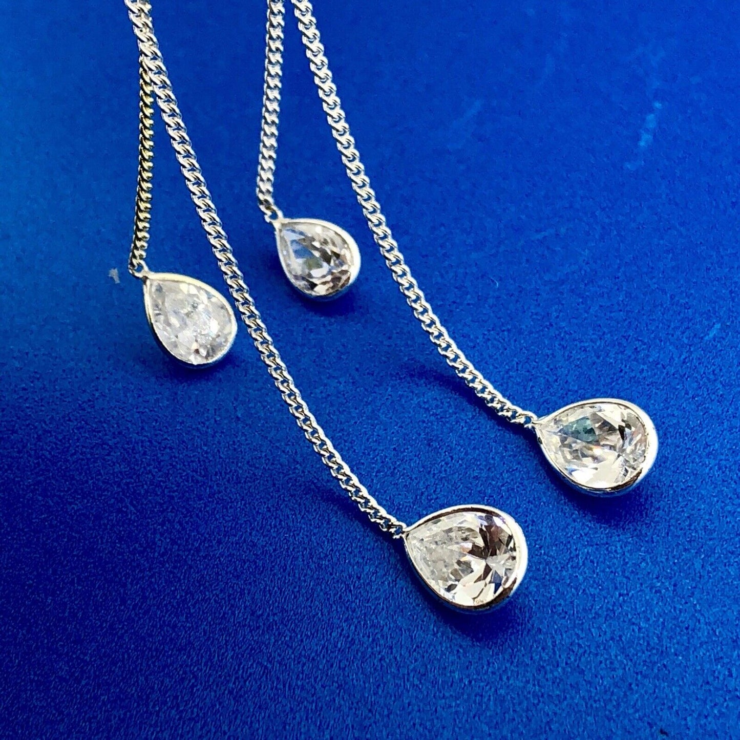 Designer CIJ Sterling Silver 925 Cubic Zirconia CZ Double Drop Dangle Earrings