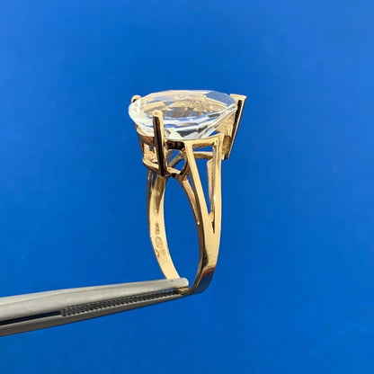 14K Yellow Gold Faceted Pear White Sapphire Solitaire Statement Engagement Ring