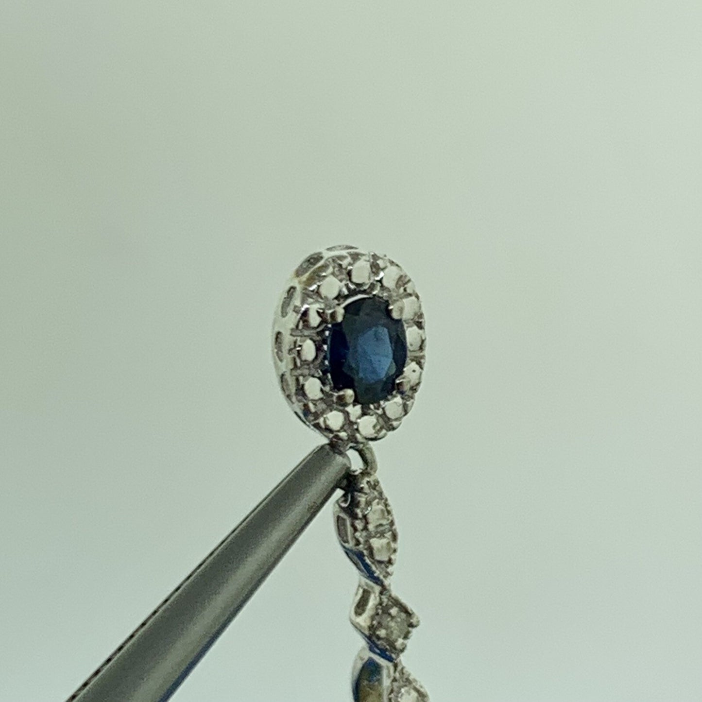 10K White Gold Sapphire Diamond Accented Pendant