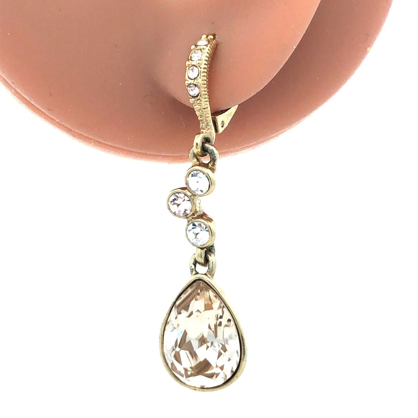Givenchy Gold Tone Cubic Zirconia CZ Leverback Drop Dangle Statement Earrings