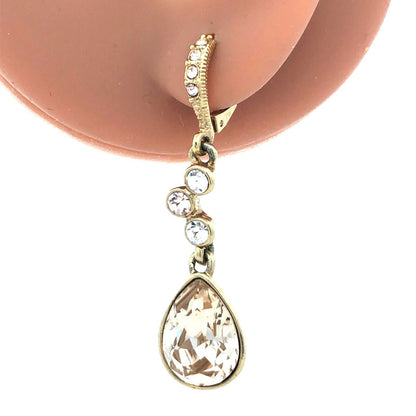 Givenchy Gold Tone Cubic Zirconia CZ Leverback Drop Dangle Statement Earrings