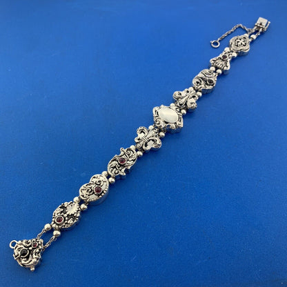 Shavarsh K 925 Sterling Silver Amethyst Floral Scroll Ten Charm Bracelet