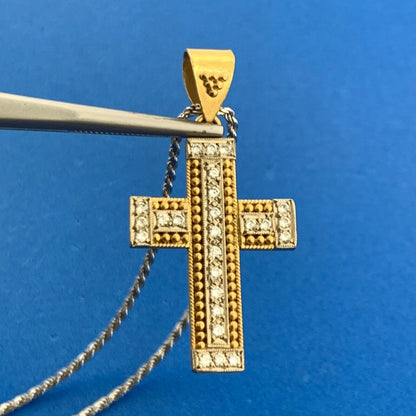 Designer 22K Yellow White Gold Diamond Cross Pendant