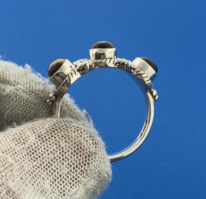 Designer D Paulus Sterling Silver 925 Tigers Eye Trio Statement Cocktail Ring