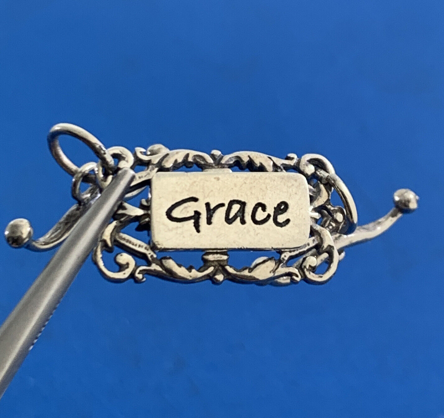 Designer 925 Sterling Silver Open Scroll GRACE Pendant Amulet Charm