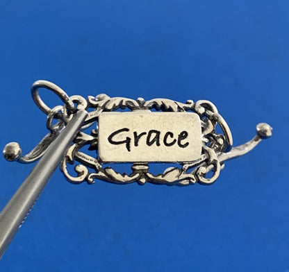 Designer 925 Sterling Silver Open Scroll GRACE Pendant Amulet Charm