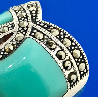 Designer Barse 925 Sterling Silver Turquoise Enamel Marcasite Statement Ring