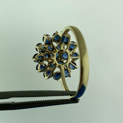Gorgeous 14k Yellow Gold Round Cut Indigo Spinel Circle Cluster Ring Size 6.25