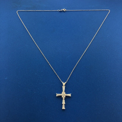 Designer 925 Sterling Silver Cubic Zirconia CZ Communion Bridal Cross Necklace