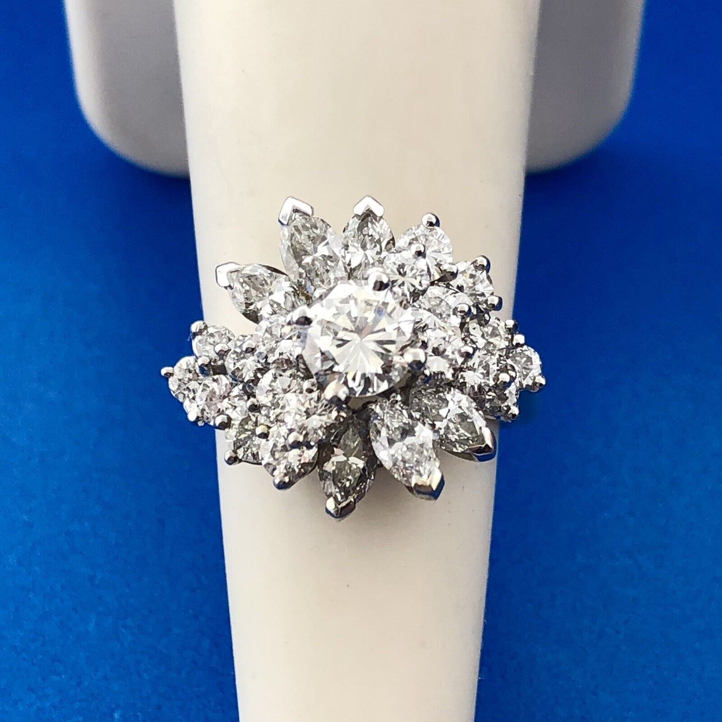 Phenomenal Platinum Multi-Cut Diamond Blooming Floral Cluster Ring Size 4.25