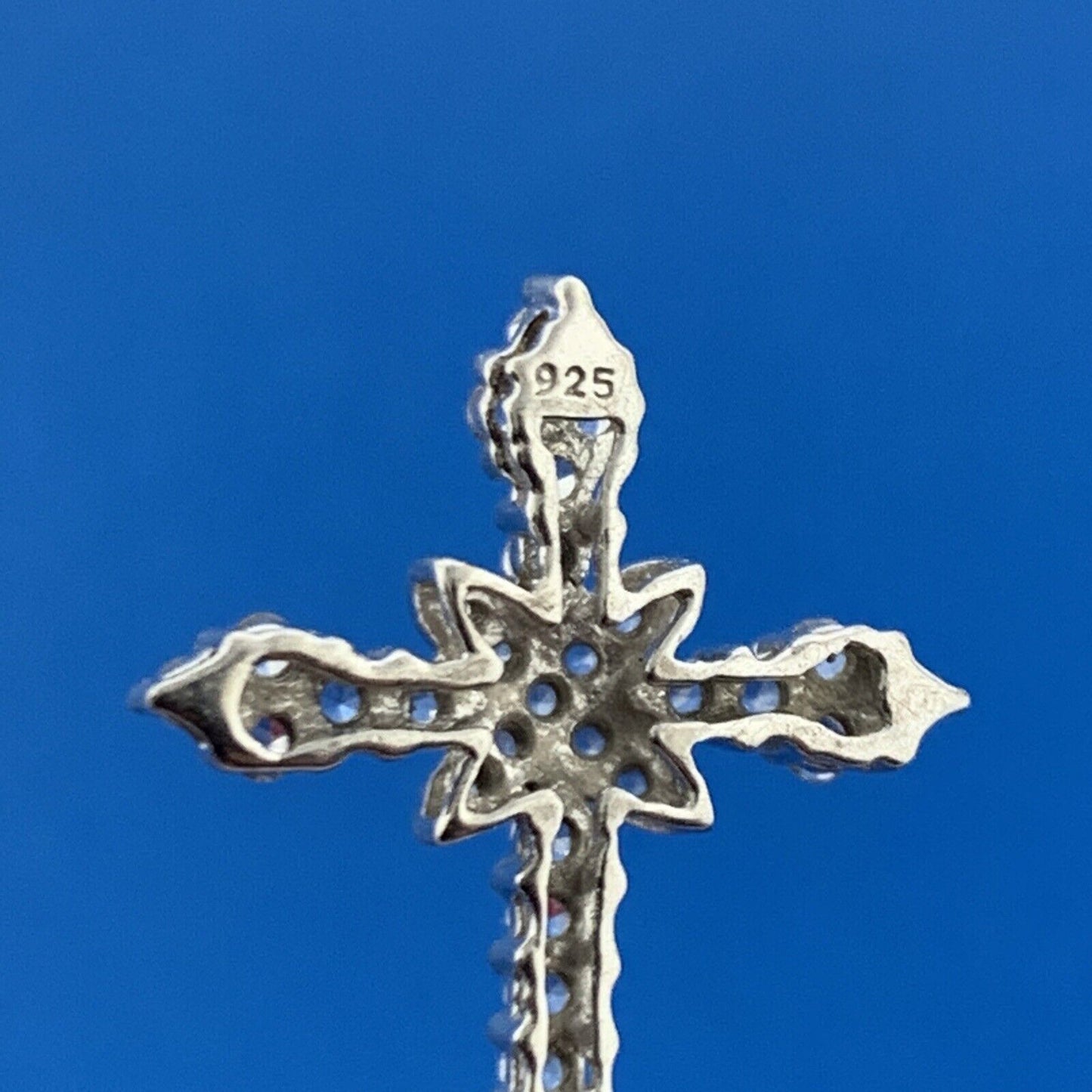 Exquisite 925 Sterling Silver Diamond Cross Religious Communion Easter Pendant