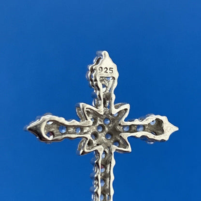 Exquisite 925 Sterling Silver Diamond Cross Religious Communion Easter Pendant
