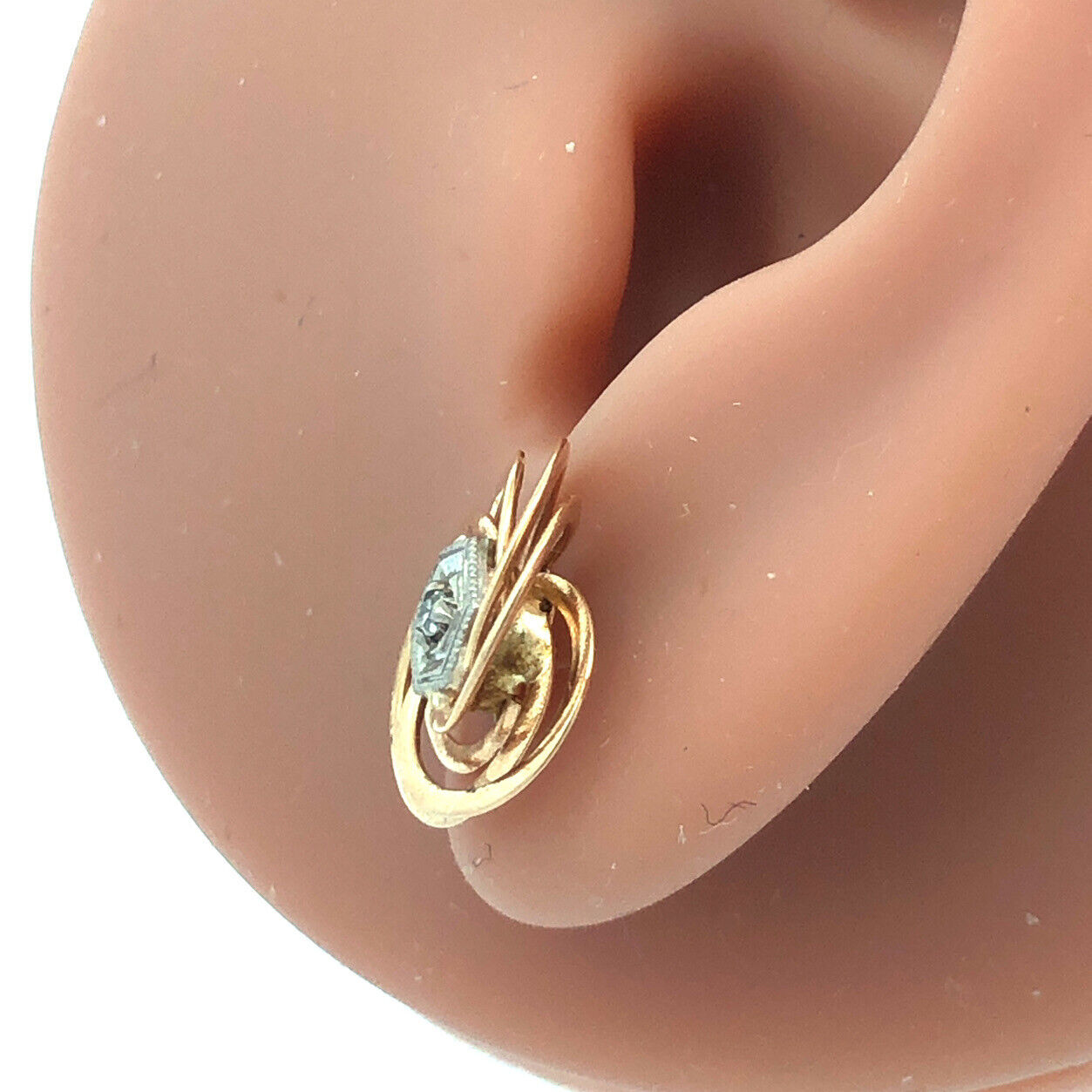 Designer 14K Yellow Gold Diamond Spiral Modernist Floral Statement Stud Earrings